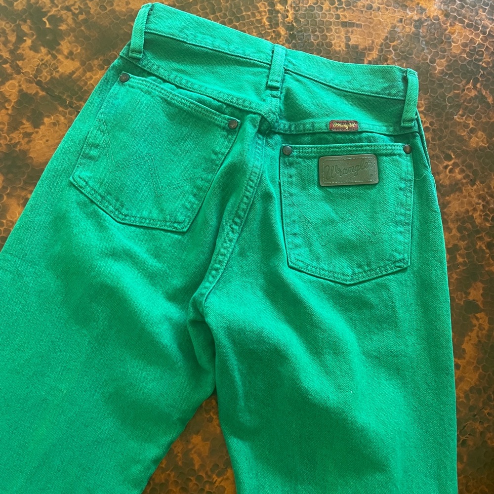 Bright green Wranglers jeans, 3 x 32